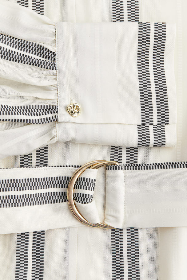 H&M Belted Shirt Dress Cream/striped