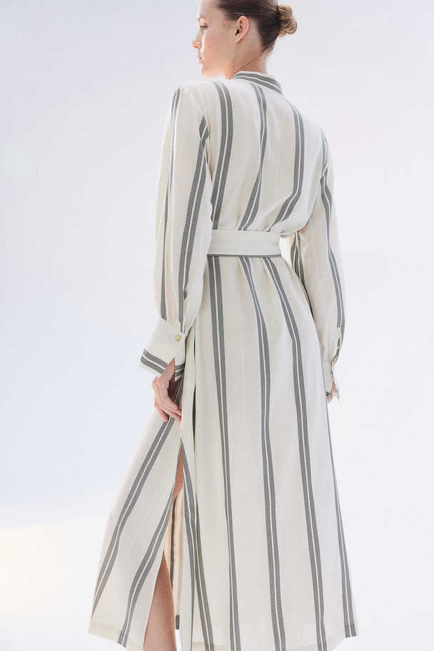 H&M Belted Shirt Dress Cream/striped