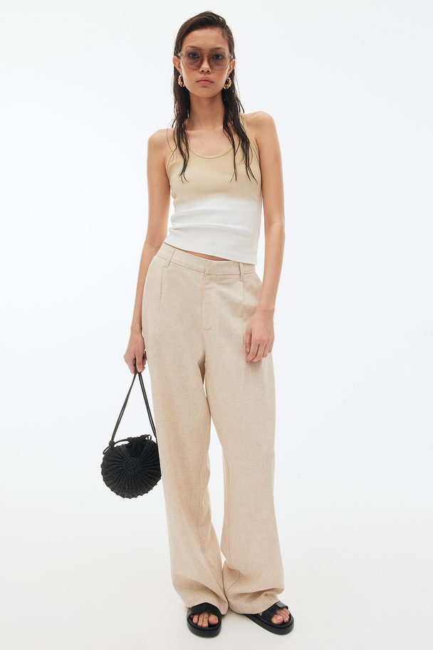 H&M Elegante Hose aus Leinenmix Hellbeige