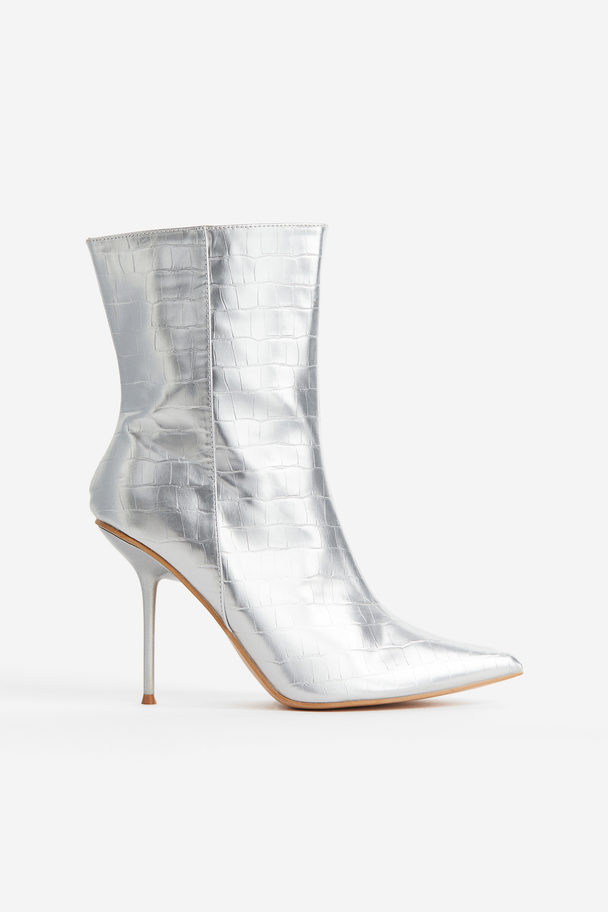 Public Desire Refined Heeled Ankle Boot Silver Croc