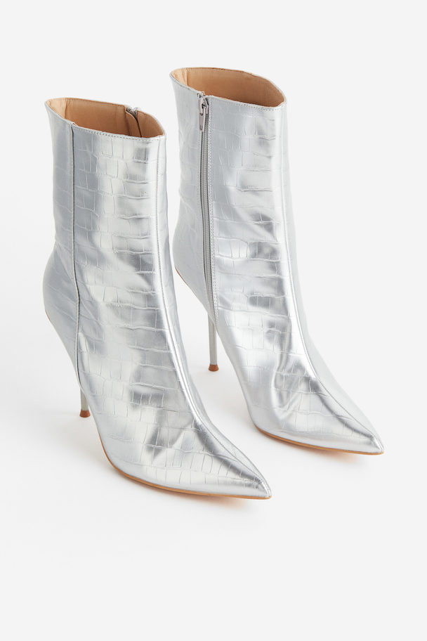 Public Desire Elegante Ankle Boots Mit Absatz Silber Kroko