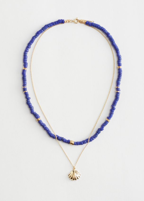 & Other Stories Layered Chain Link Bead Necklace Gold/blue