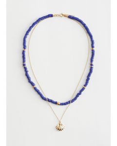 Layered Chain Link Bead Necklace Gold/blue
