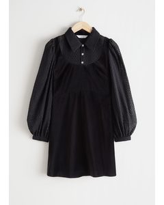 Layered Clover Button Mini Dress Black