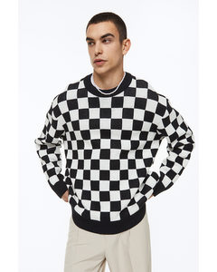 Oversized Fit Cotton Jumper Black/white Checked