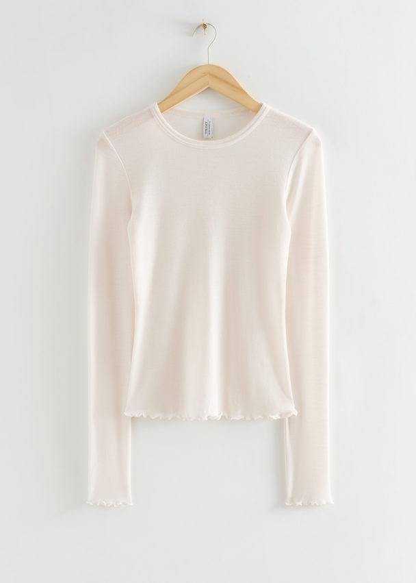 & Other Stories Fitted Frill Wool Top White