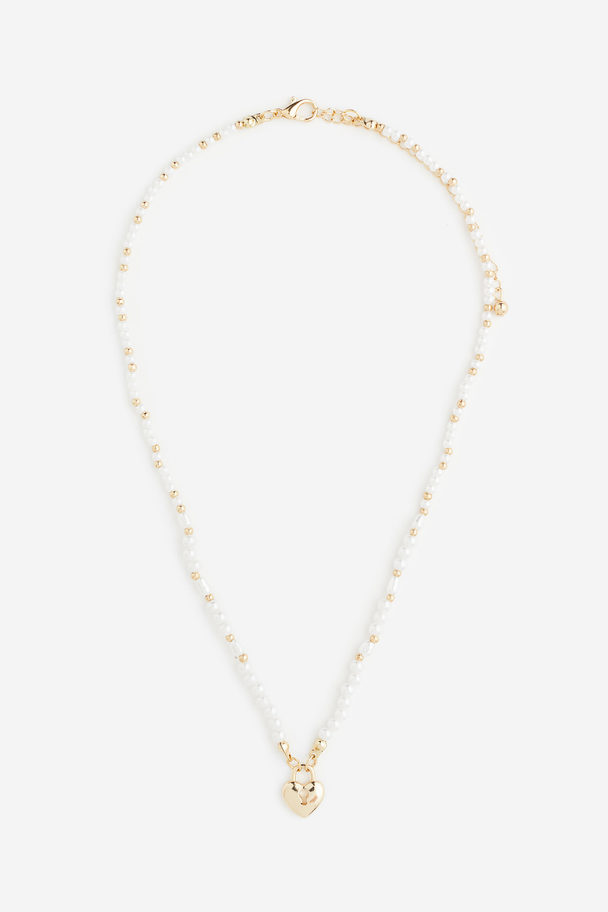 H&M Beaded Pendant Necklace White/heart
