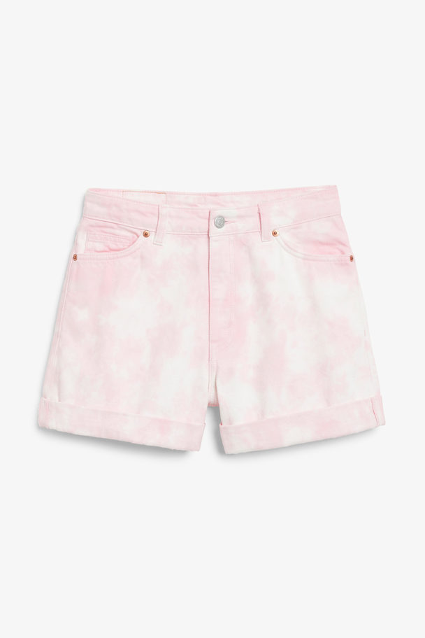 Monki High Waist Denim Shorts Pink Tie-dye Bubblegum Tie-dye