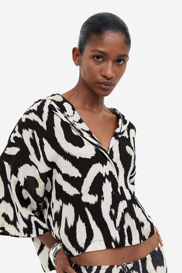 H&M Oversized Resortskjorte Sort/mønstret