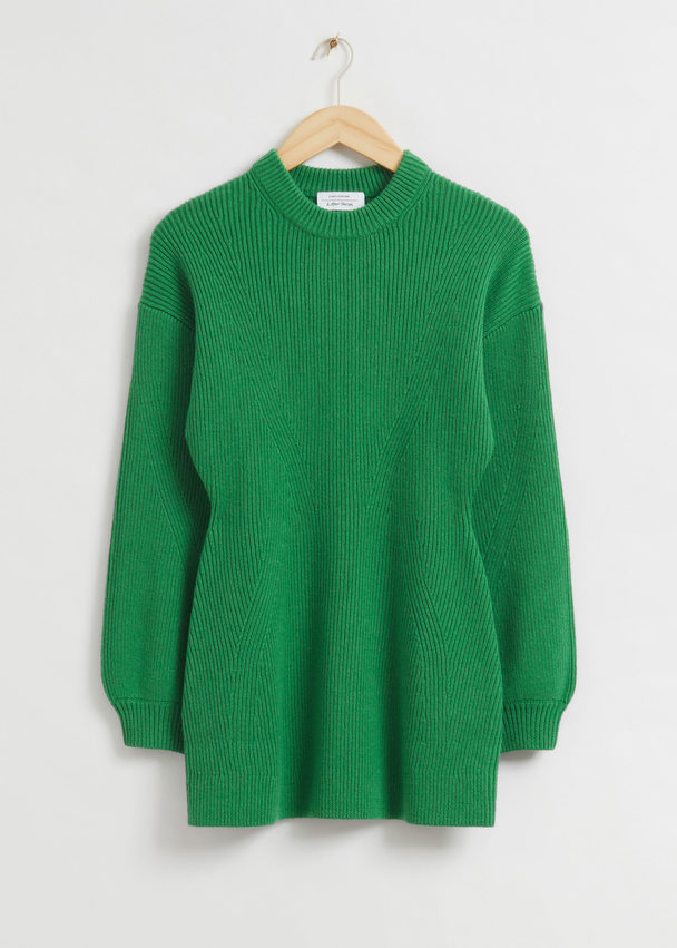 & Other Stories Ribbed Hour Glass Silhouette Jumper Green
