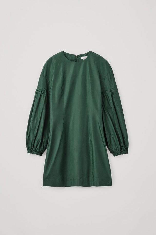 COS Volume Sleeve Waisted Dress Emerald Green