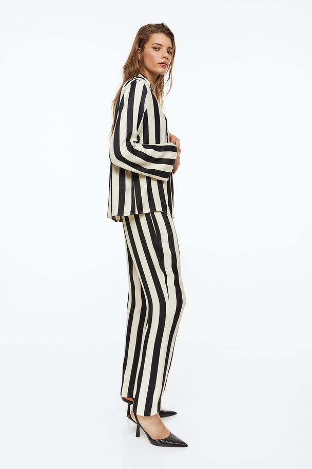 H&M Satin Trousers Black/cream Striped