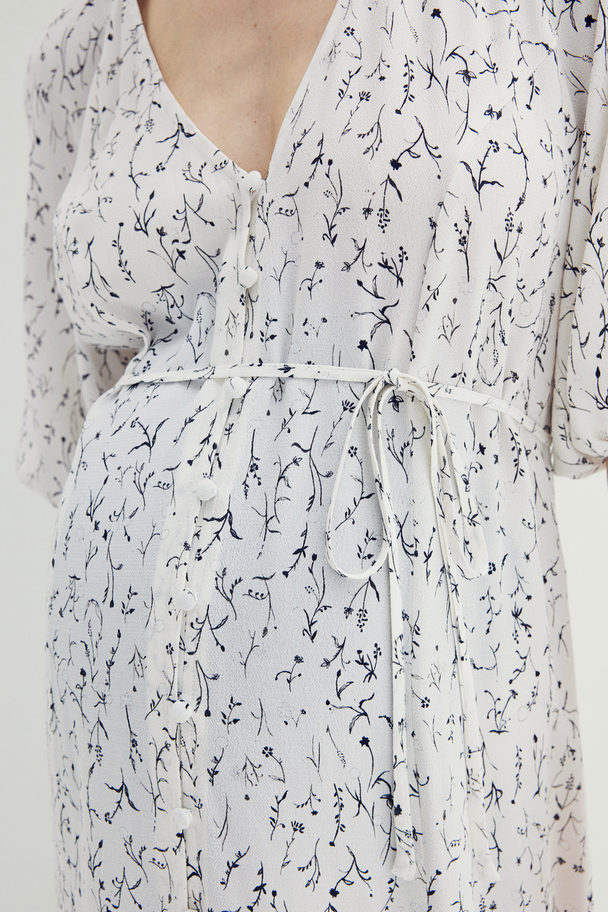 H&M Mama Tie-belt Crêpe Dress White/floral