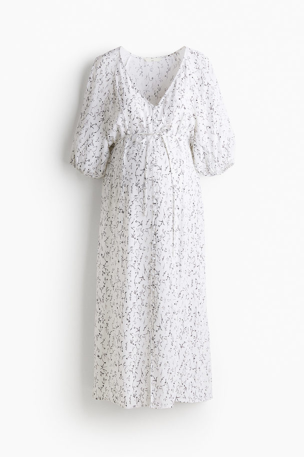 H&M Mama Tie-belt Crêpe Dress White/floral