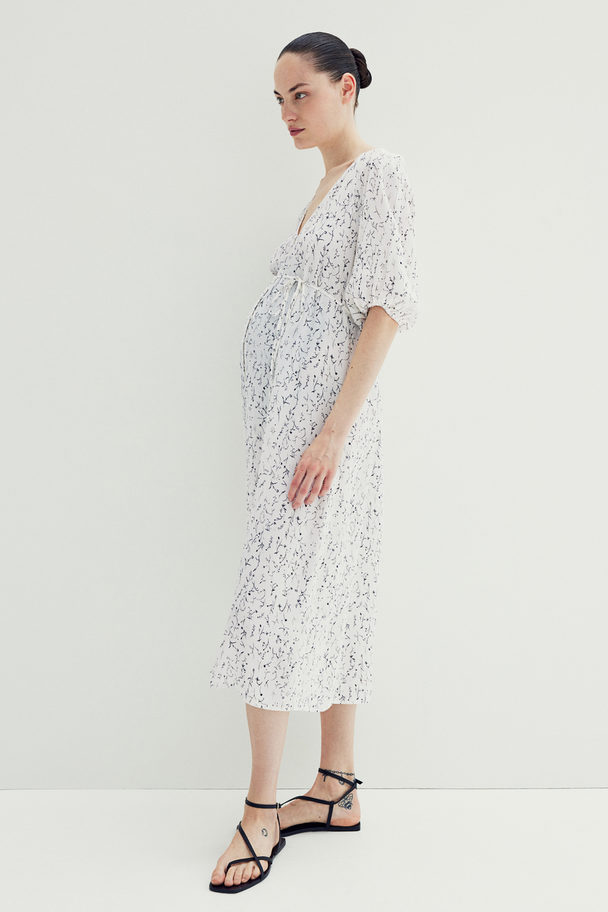 H&M Mama Tie-belt Crêpe Dress White/floral