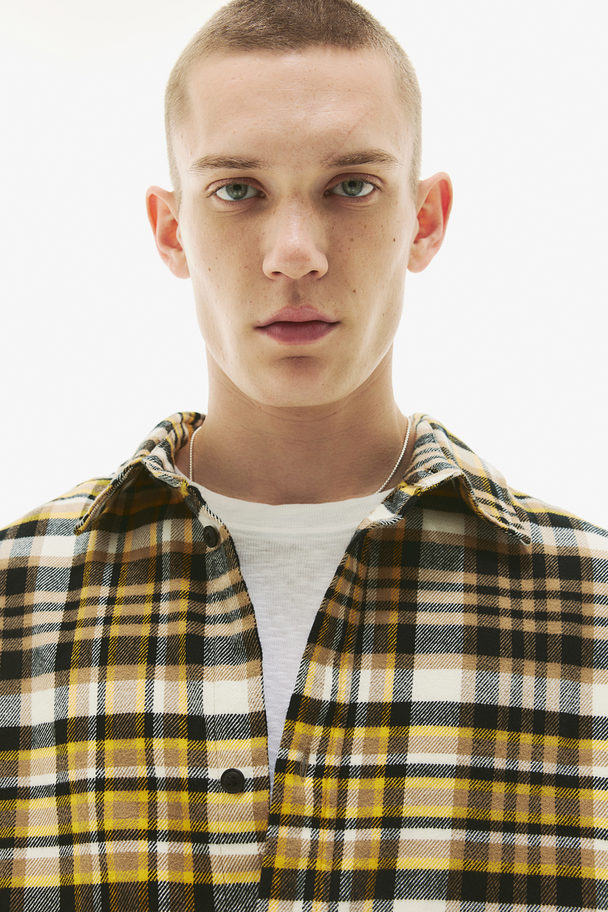H&M Loose Fit Flannel Shirt Yellow/checked