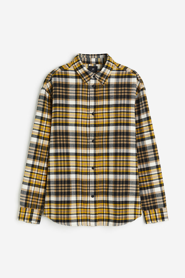 H&M Loose Fit Flannel Shirt Yellow/checked
