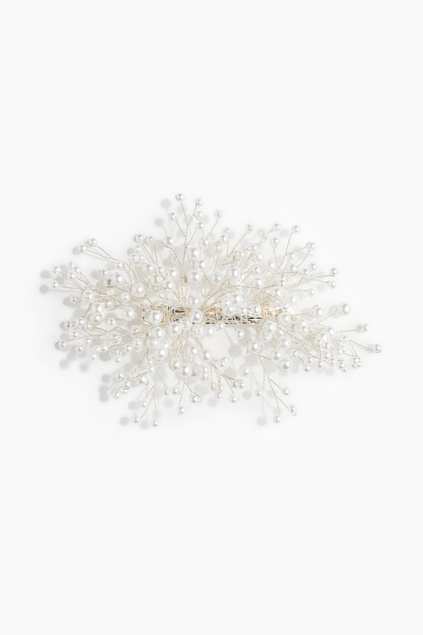 H&M Pearly-bead Barrette Silver-coloured/white