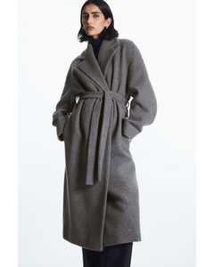 Belted Wool-blend Coat Grey