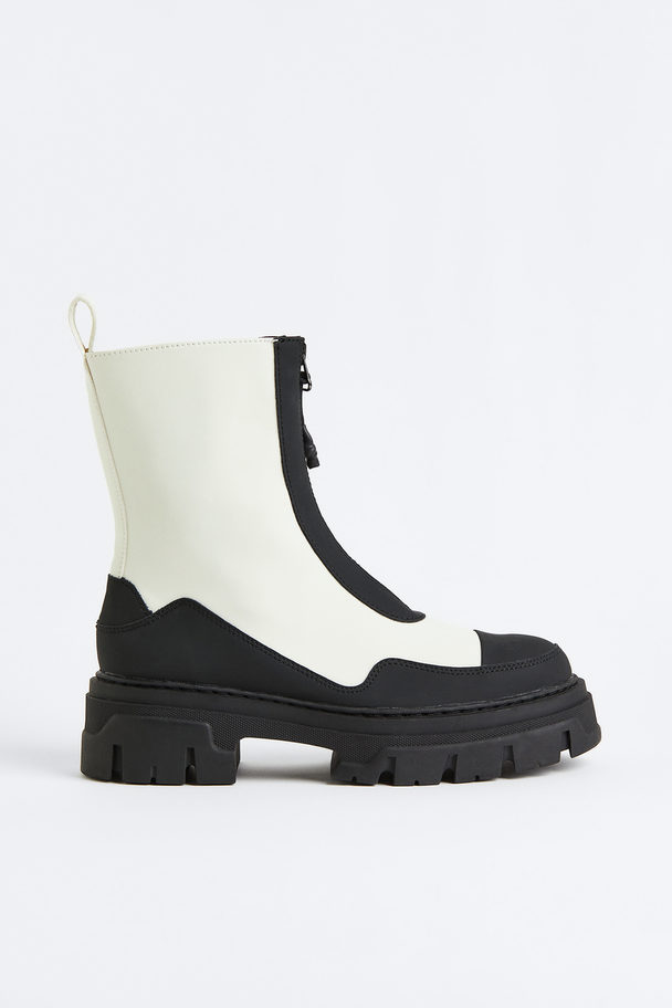 H&M Chunky Boots Med Lynlås Foran Hvid/sort