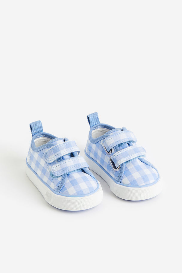 H&M Sneakers Van Canvas Lichtblauw/geruit