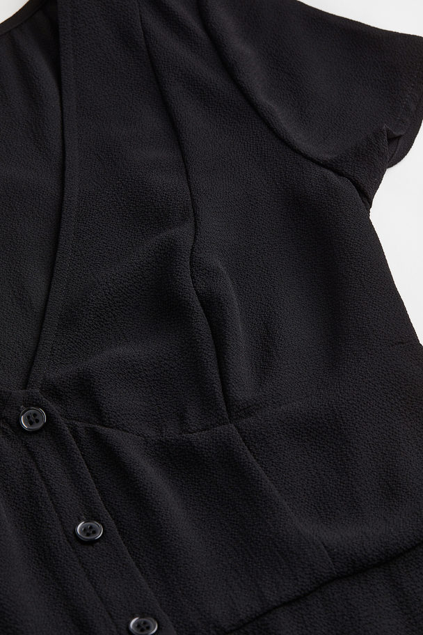 H&M Button-front Crêpe Dress Black