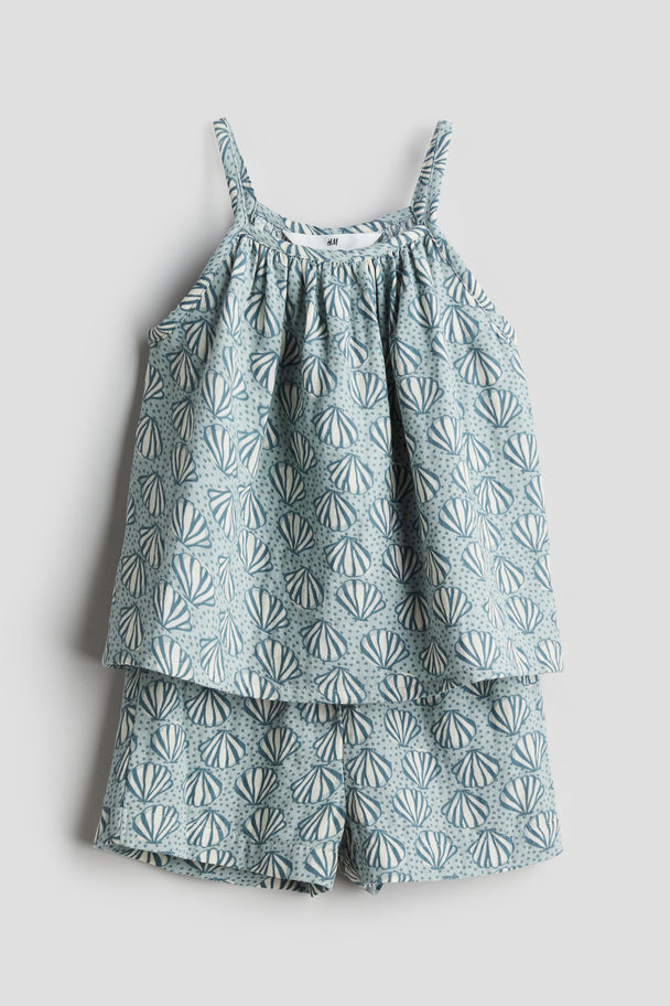 H&M 2-piece Double-weave Cotton Set Turquoise/patterned