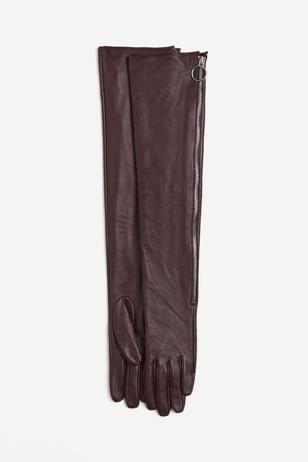 H&M Long Leather Gloves Burgundy