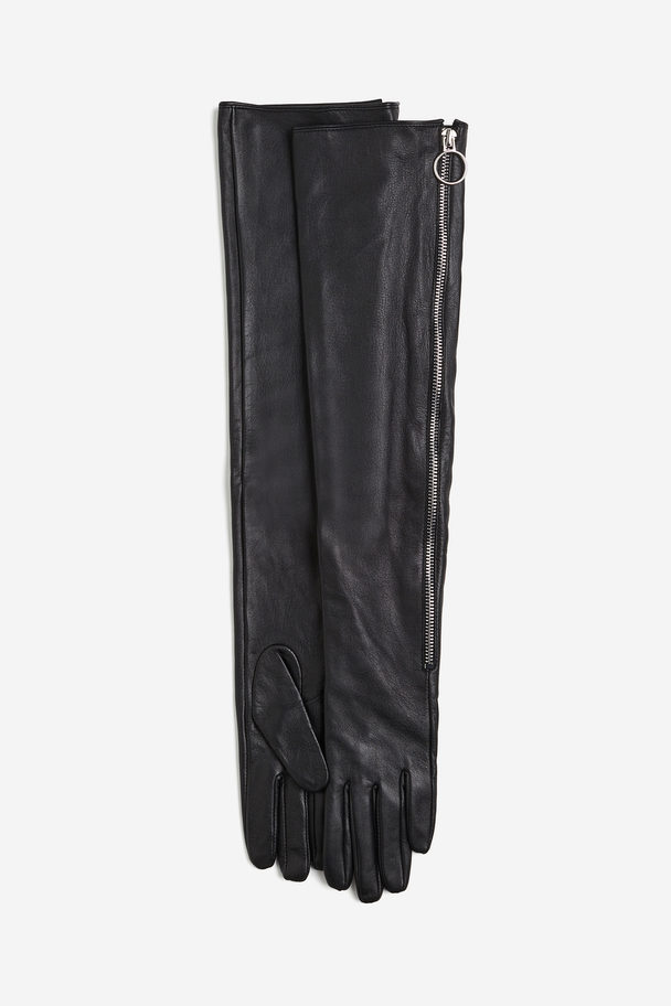 H&M Long Leather Gloves Black