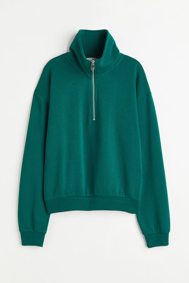 H&M Sweatshirt Med Krage Mørk Grønn