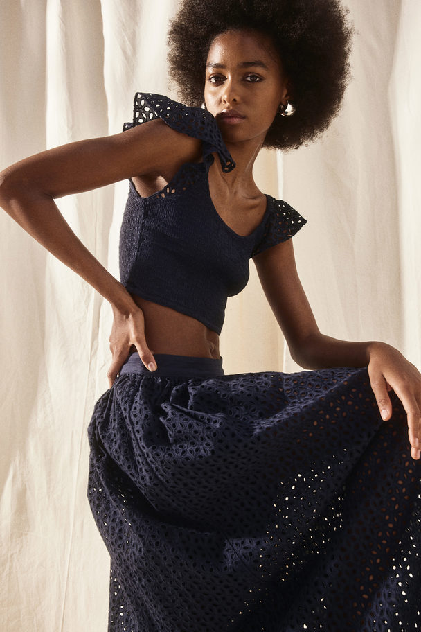 H&M Smocked Cropped Top Dark Blue