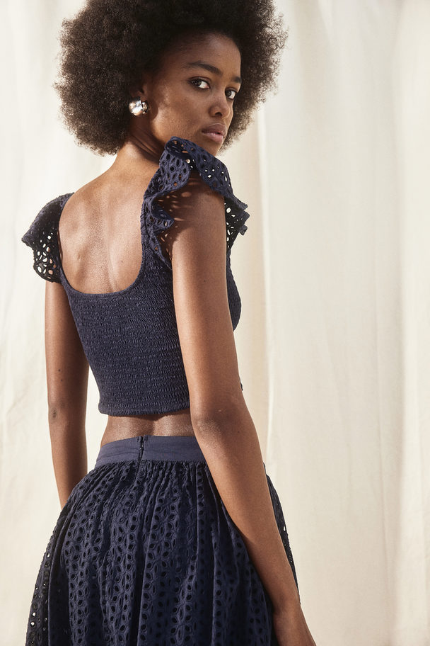 H&M Gesmokte Croptop Donkerblauw