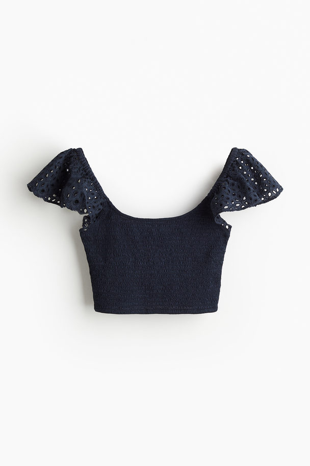 H&M Gesmokte Croptop Donkerblauw