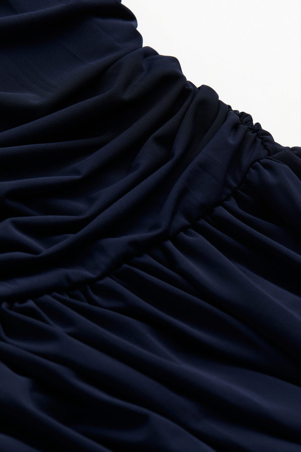 H&M Draped Off-the-shoulder Dress Navy Blue