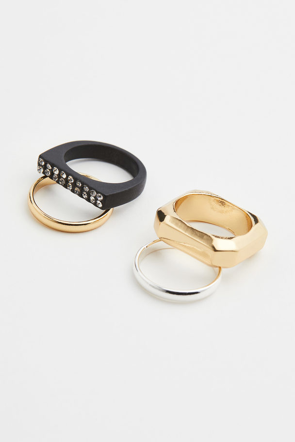 H&M Set Van 4 Ringen Zwart/goudkleurig