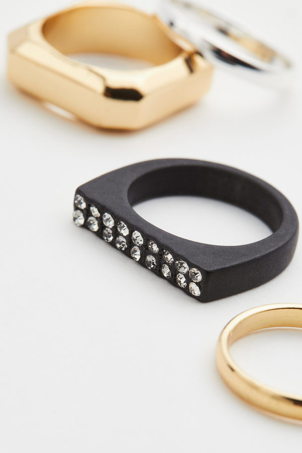 H&M 4-pack Rings Black/gold-coloured