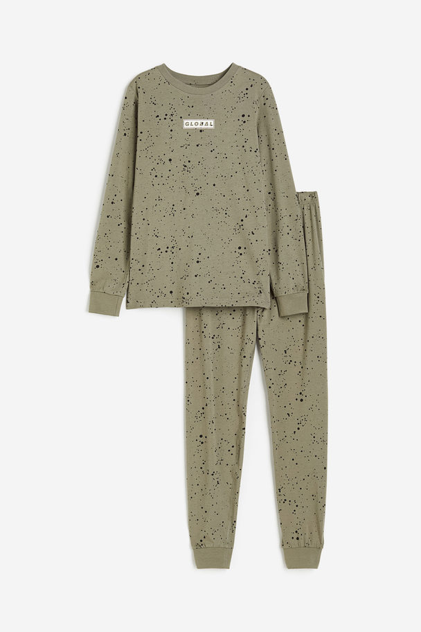 H&M Jersey Pyjamas Khaki Green/splatter Print