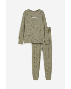 Jersey Pyjamas Khaki Green/splatter Print