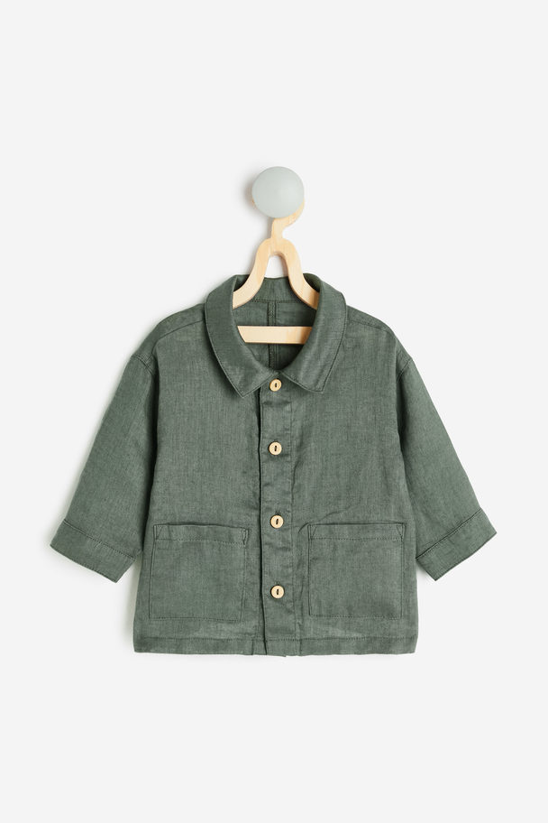 H&M Skjortejakke I Hør Mørkegrøn