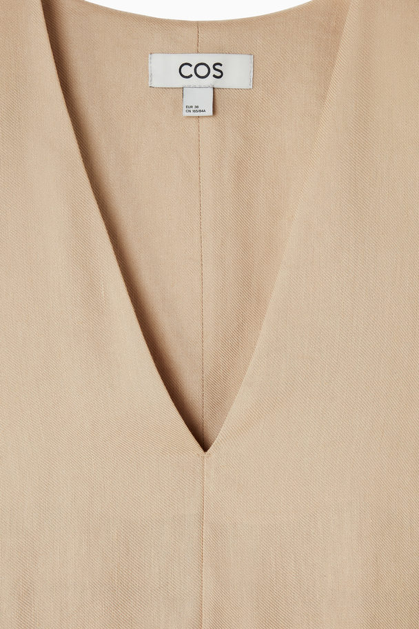 COS V-neck Linen-blend Dress Beige