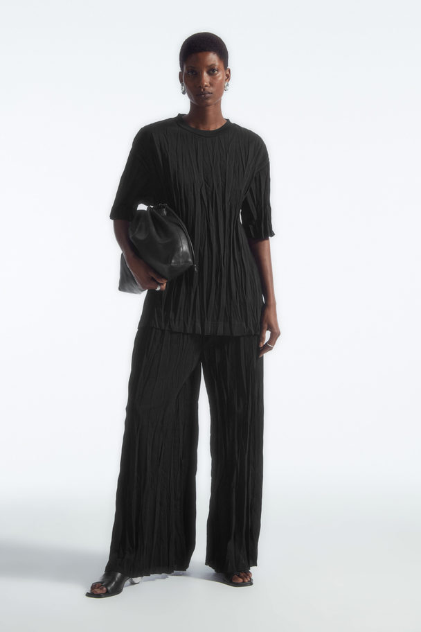 COS Crinkled Jersey Wide-leg Trousers Black