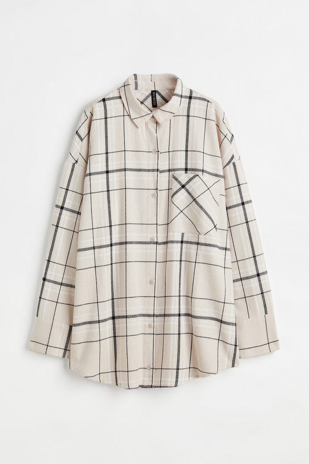 H&M Oversized Flannel Shirt Light Beige/checked