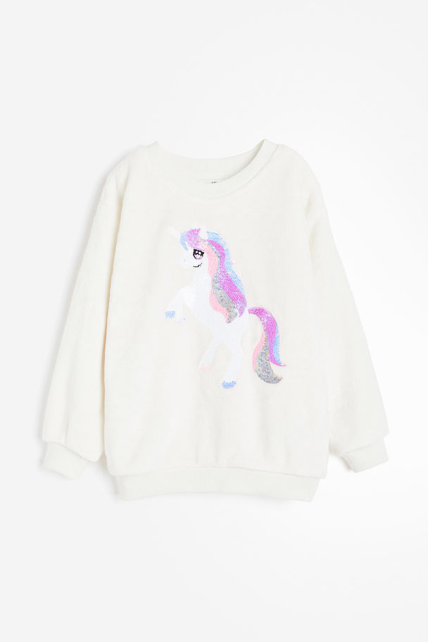 H&M Reversible Sequin-motif Sweatshirt White/unicorn