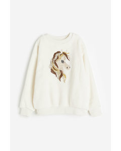 Sweater Met Omkeerbare Pailletten Wit/paard