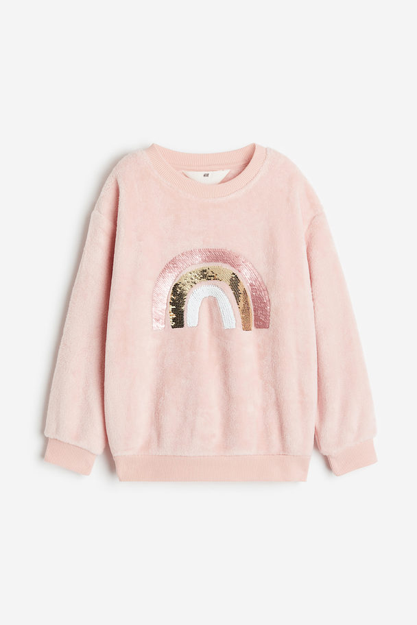 H&M Reversible Sequin-motif Sweatshirt Light Pink/rainbow