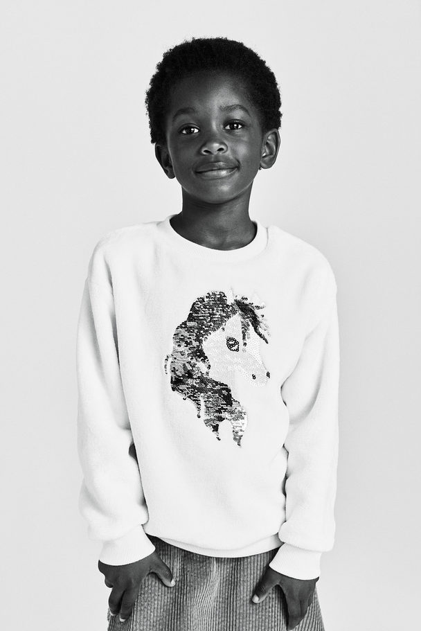 H&M Sweatshirt Med Vändbara Paljetter Vit/häst