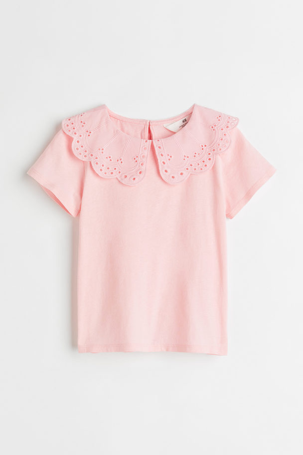 H&M Collared Jersey Top Light Pink
