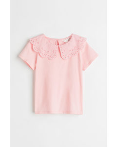 Collared Jersey Top Light Pink