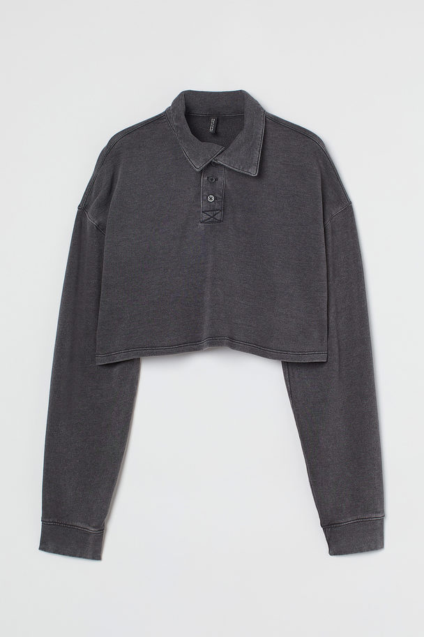 H&M Cropped Rugby Shirt Black/washed Out
