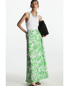 Floral-print Maxi Wrap Skirt Bright Green / White
